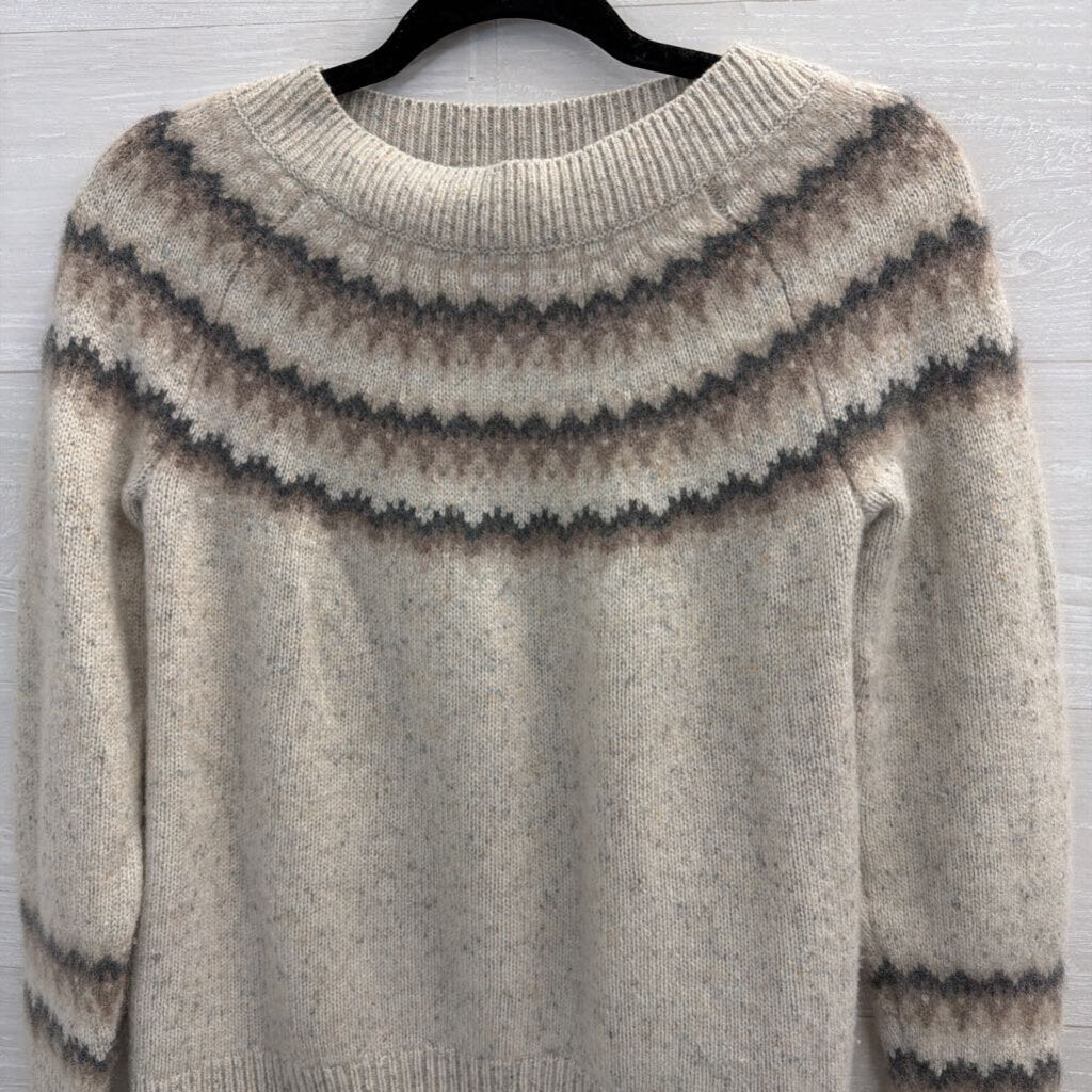 Soft Beige/ Grey Print Long Sleeve Sweater Top Medium