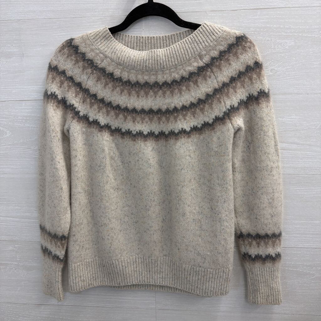 Soft Beige/ Grey Print Long Sleeve Sweater Top Medium