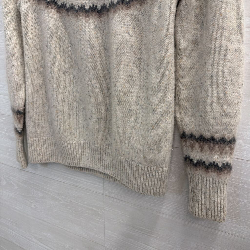 Soft Beige/ Grey Print Long Sleeve Sweater Top Medium