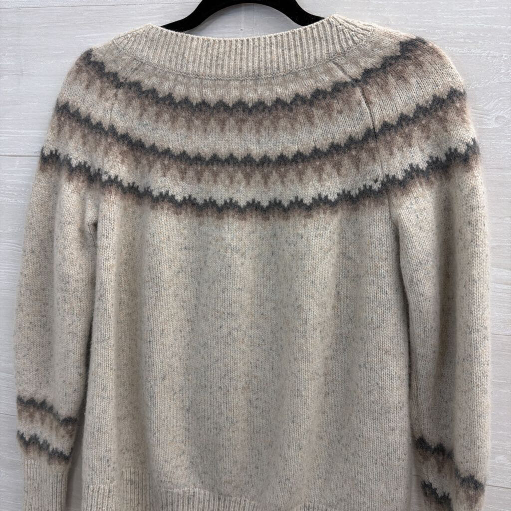 Soft Beige/ Grey Print Long Sleeve Sweater Top Medium