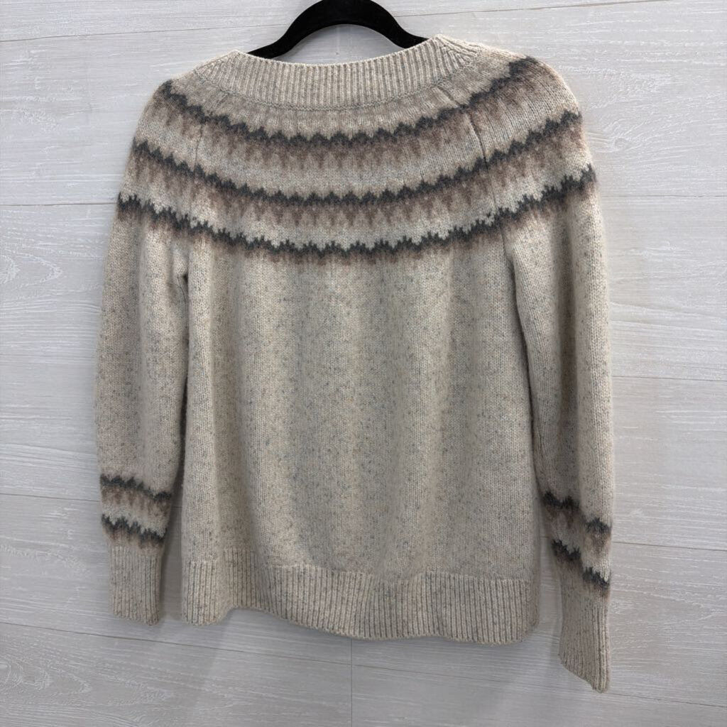 Soft Beige/ Grey Print Long Sleeve Sweater Top Medium