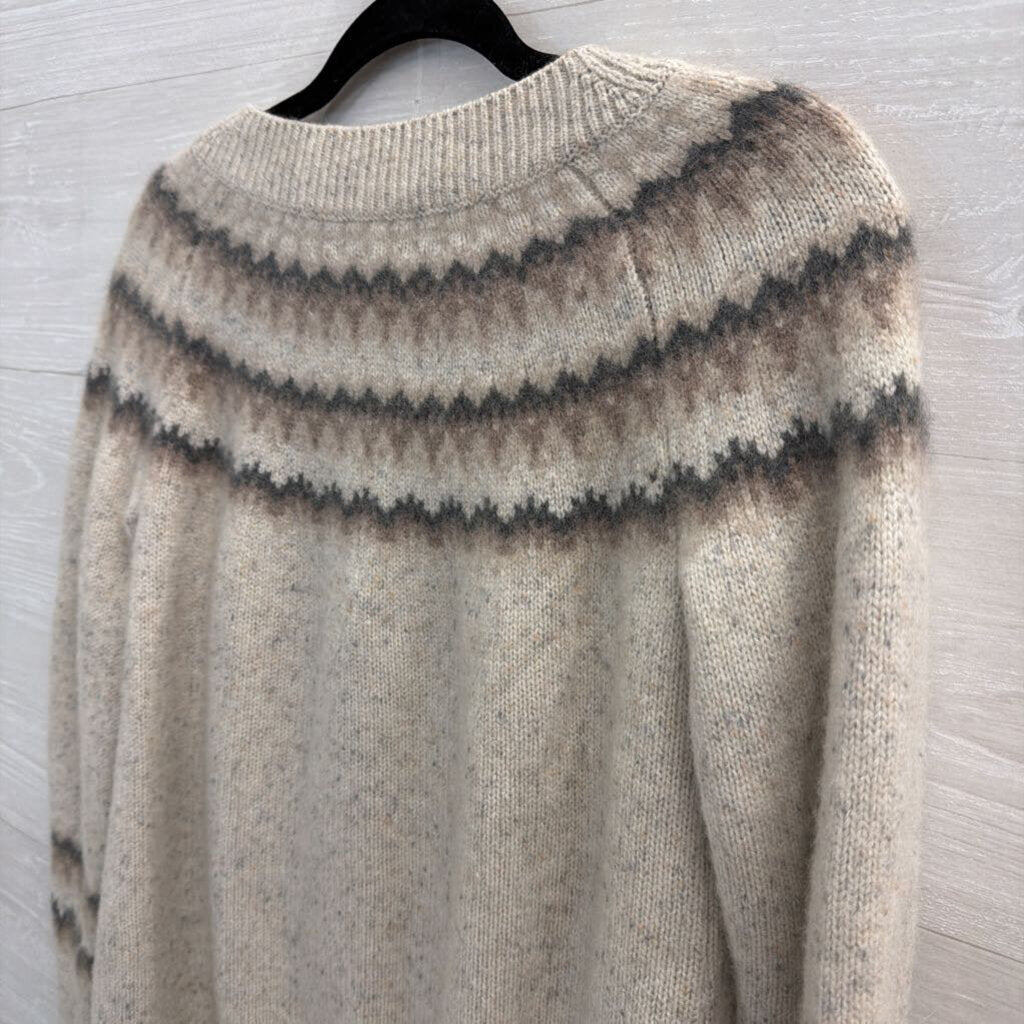 Soft Beige/ Grey Print Long Sleeve Sweater Top Medium