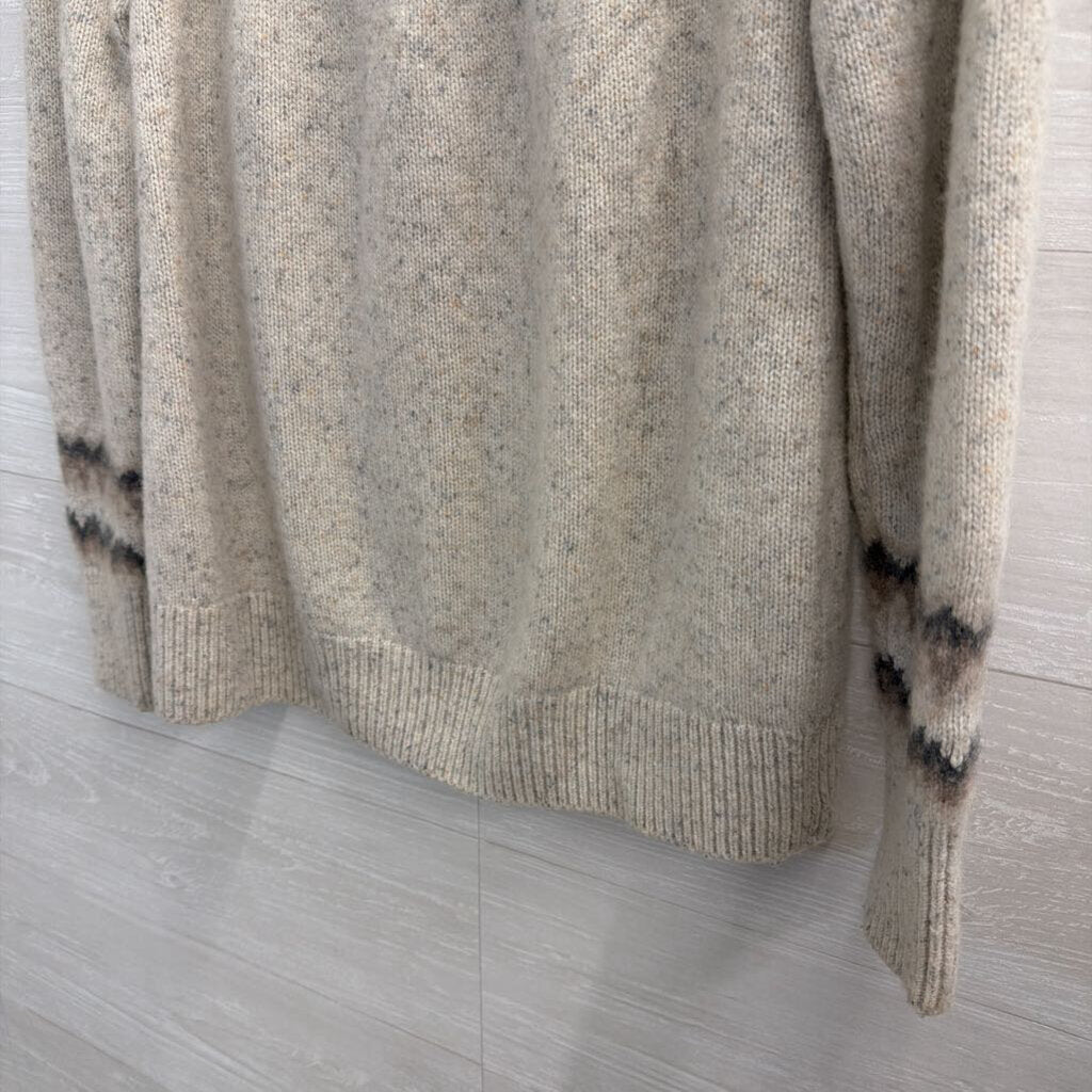 Soft Beige/ Grey Print Long Sleeve Sweater Top Medium