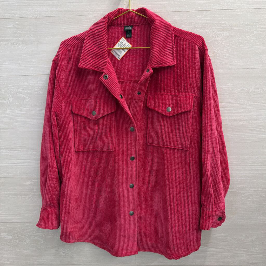 Hot Pink Soft Ribbed Long Sleeve Oversized Shacket Top Small