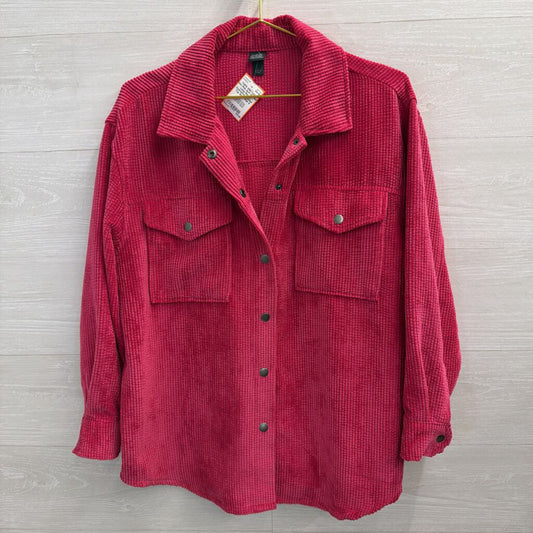 Hot Pink Soft Ribbed Long Sleeve Oversized Shacket Top Small