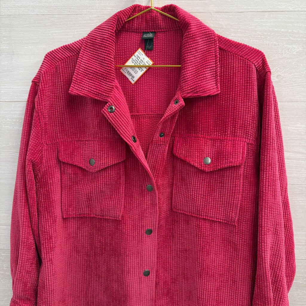 Hot Pink Soft Ribbed Long Sleeve Oversized Shacket Top Small