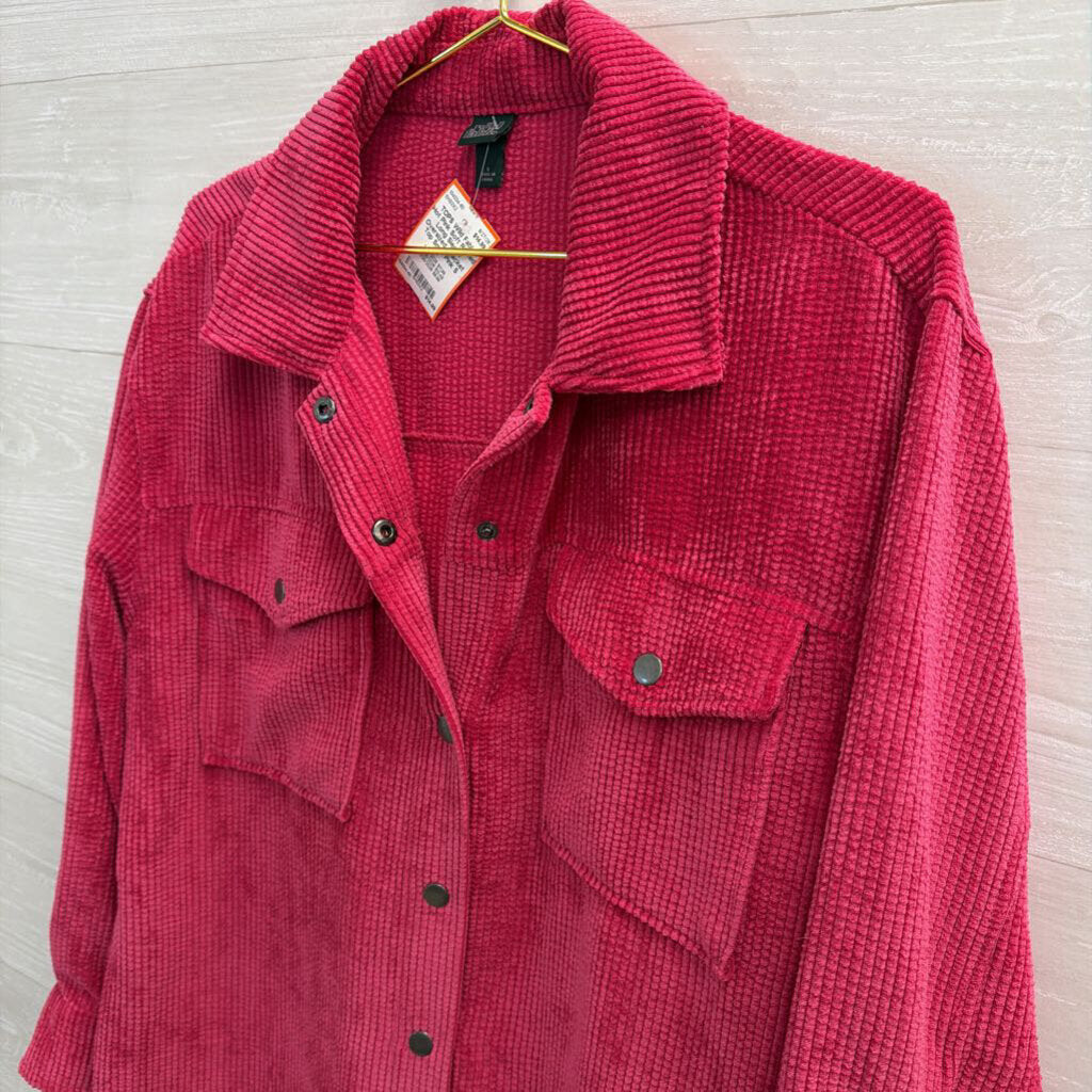 Hot Pink Soft Ribbed Long Sleeve Oversized Shacket Top Small