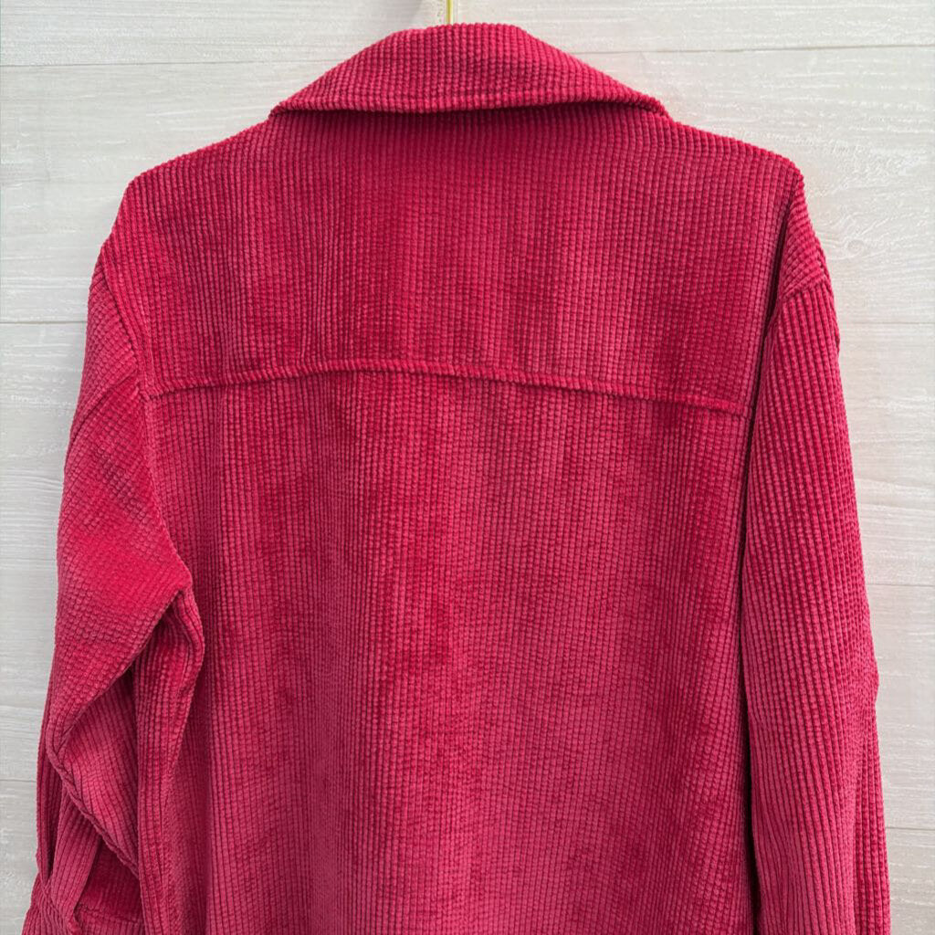 Hot Pink Soft Ribbed Long Sleeve Oversized Shacket Top Small