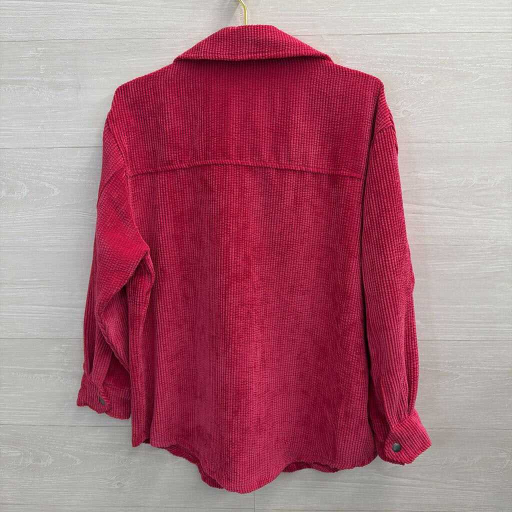 Hot Pink Soft Ribbed Long Sleeve Oversized Shacket Top Small