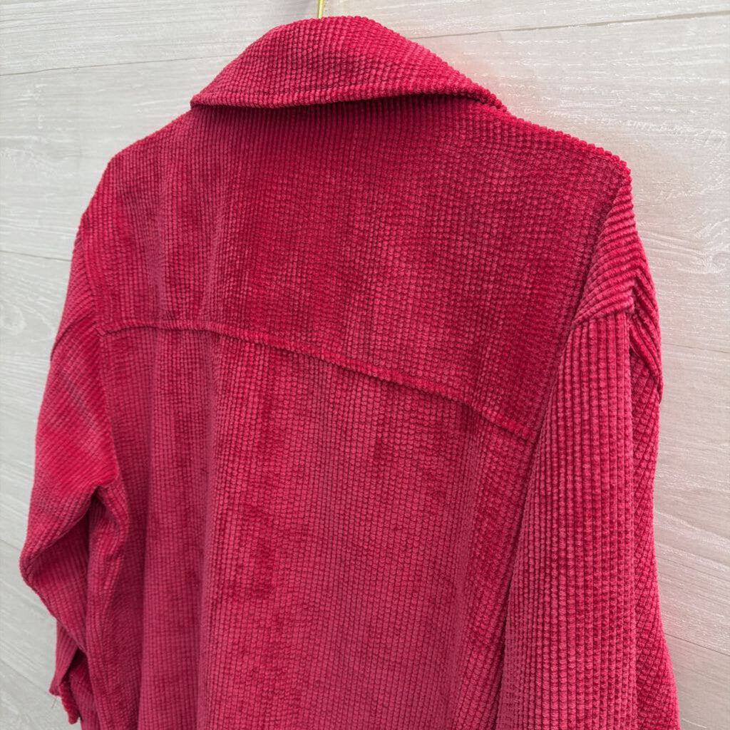 Hot Pink Soft Ribbed Long Sleeve Oversized Shacket Top Small