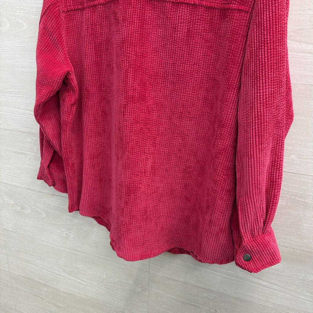 Hot Pink Soft Ribbed Long Sleeve Oversized Shacket Top Small