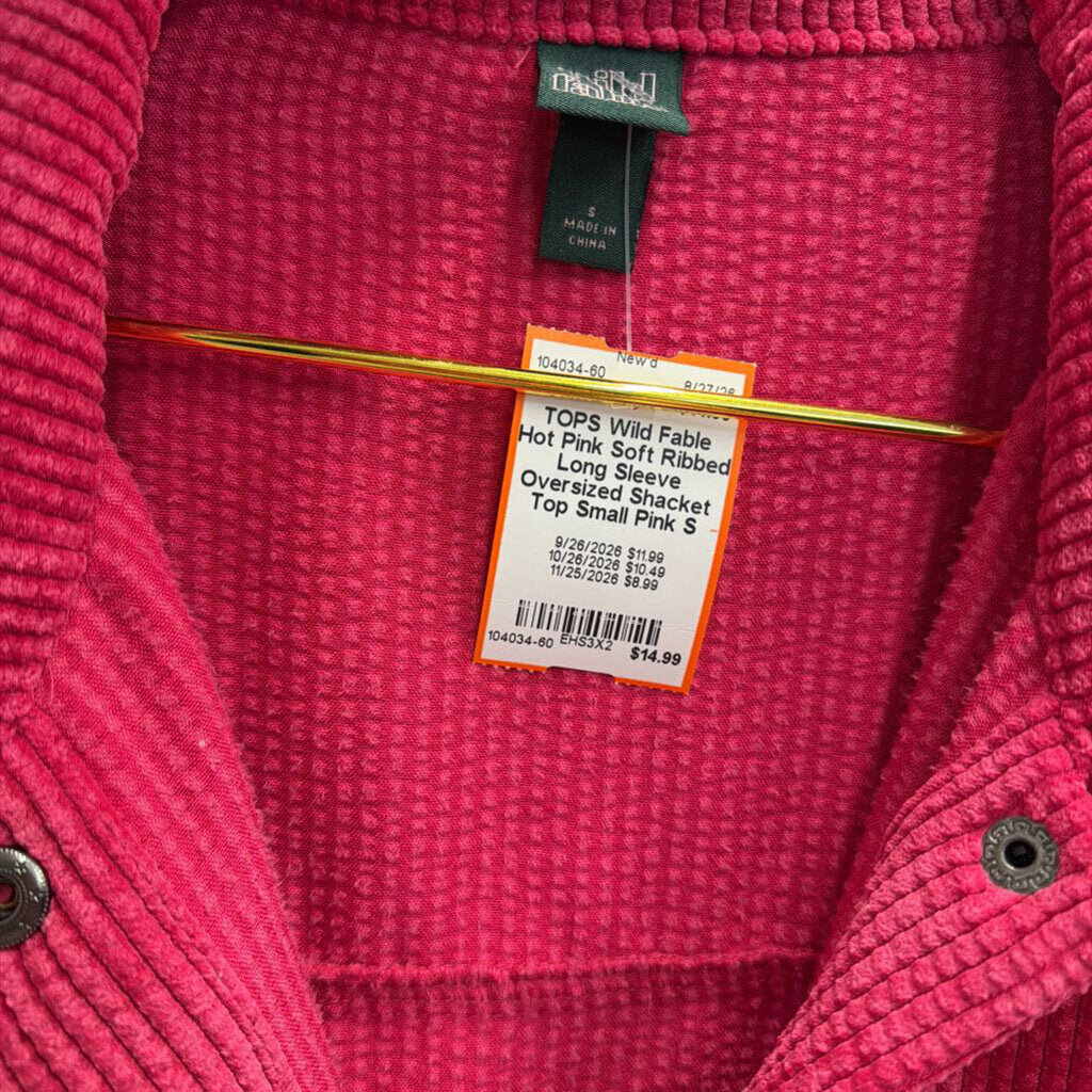 Hot Pink Soft Ribbed Long Sleeve Oversized Shacket Top Small