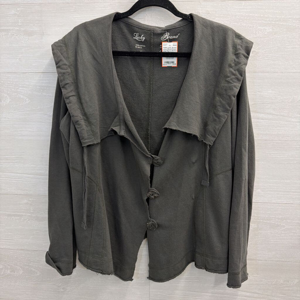 Lucky Brand Green Long Sleeve Button Front Top Large