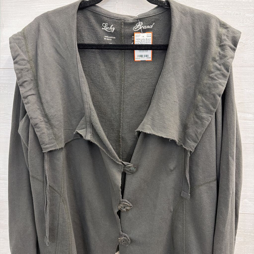 Lucky Brand Green Long Sleeve Button Front Top Large
