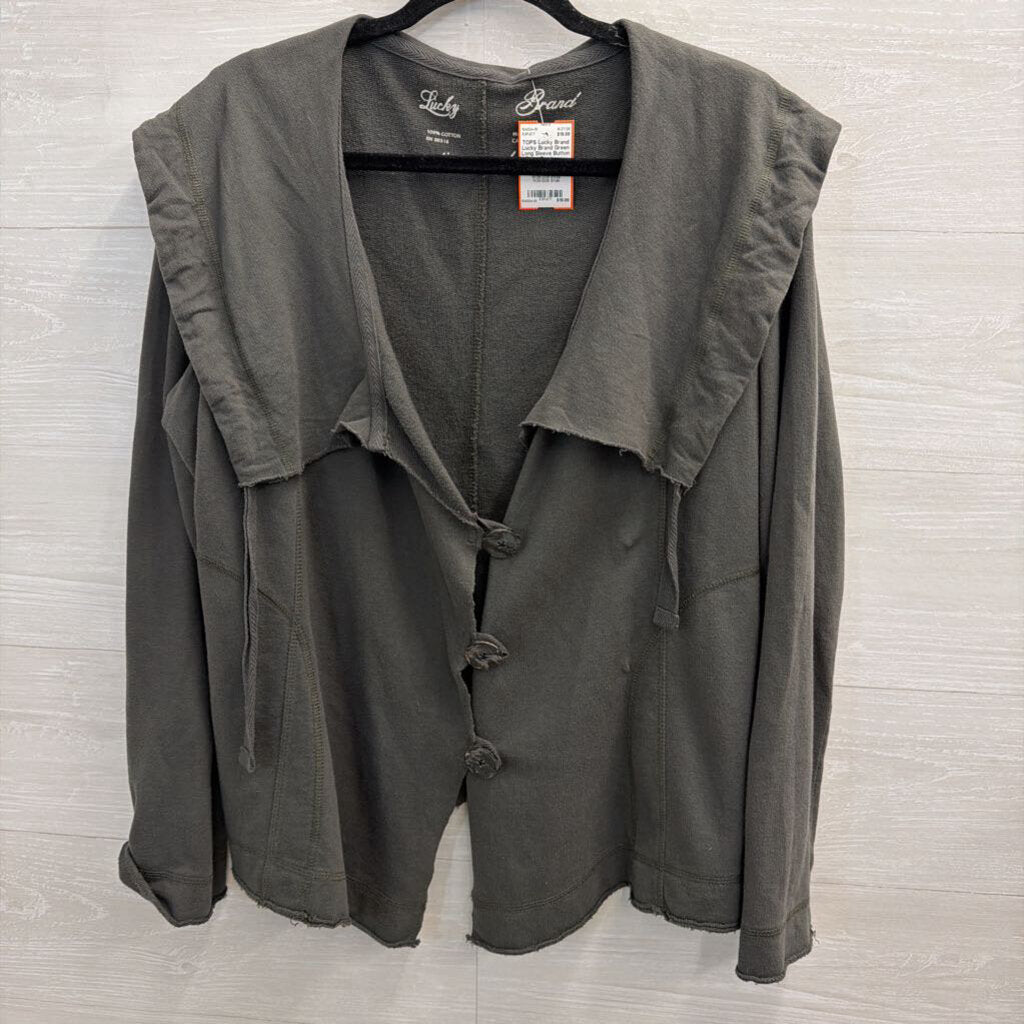 Lucky Brand Green Long Sleeve Button Front Top Large
