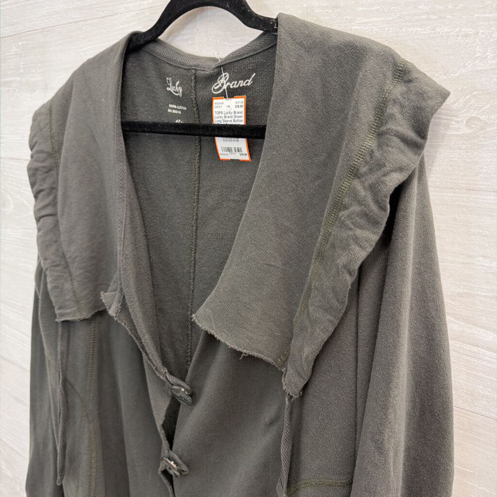 Lucky Brand Green Long Sleeve Button Front Top Large