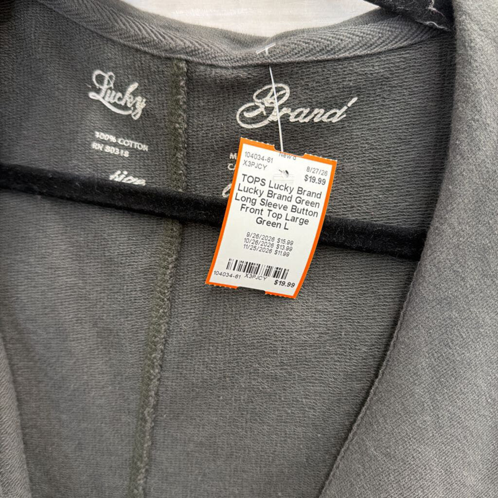 Lucky Brand Green Long Sleeve Button Front Top Large
