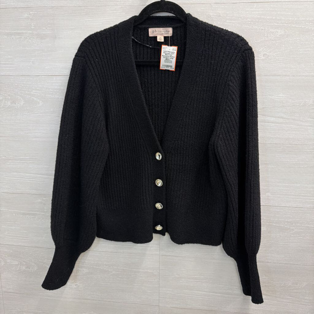 Philosophy Soft Black Knit Rhinestone Button Cardigan Large