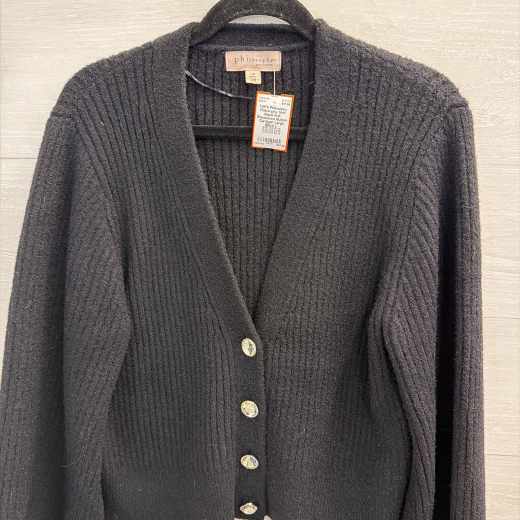 Philosophy Soft Black Knit Rhinestone Button Cardigan Large