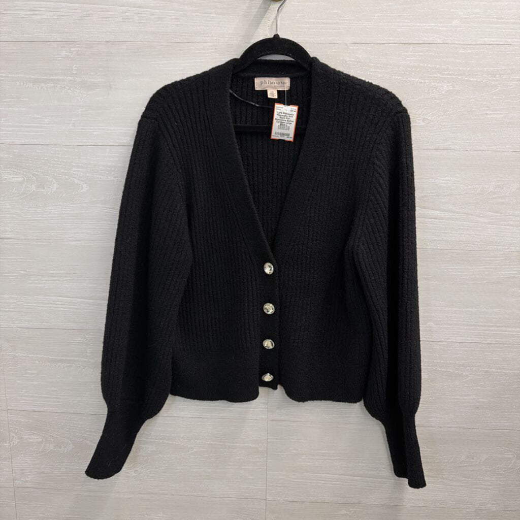 Philosophy Soft Black Knit Rhinestone Button Cardigan Large