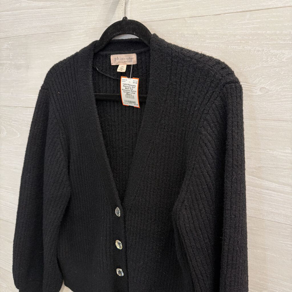Philosophy Soft Black Knit Rhinestone Button Cardigan Large