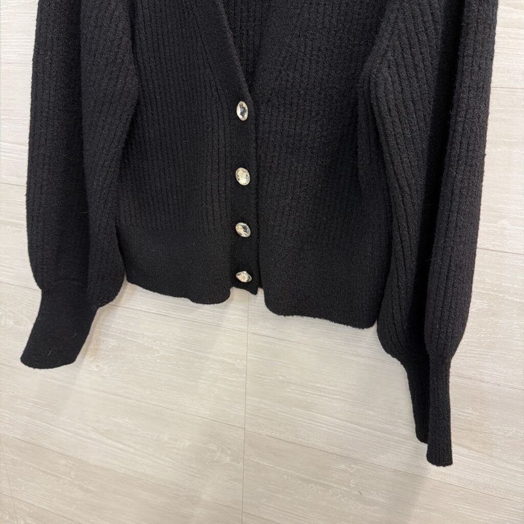 Philosophy Soft Black Knit Rhinestone Button Cardigan Large