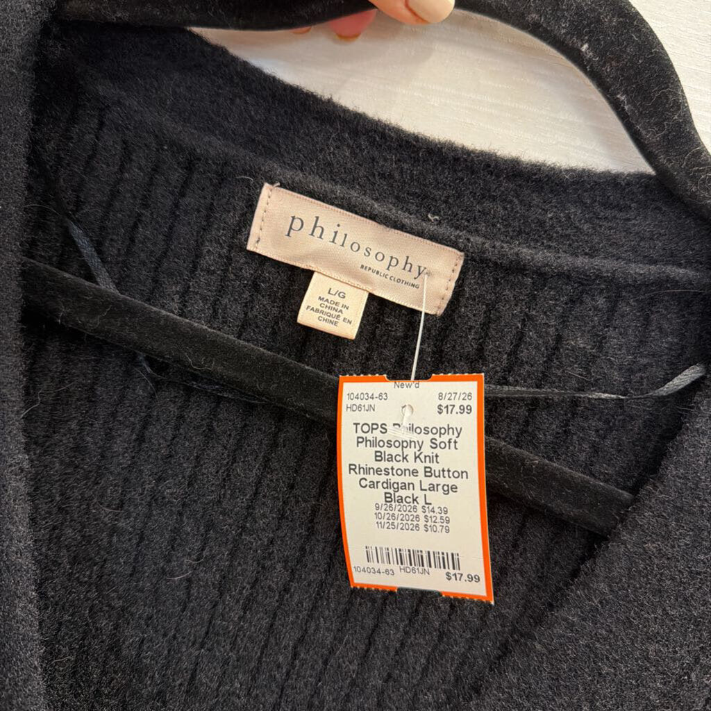 Philosophy Soft Black Knit Rhinestone Button Cardigan Large