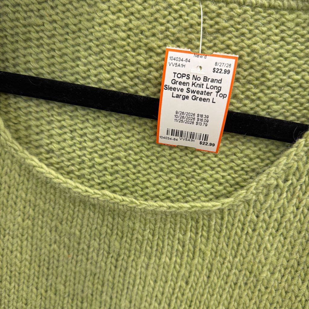Green Knit Long Sleeve Sweater Top Large