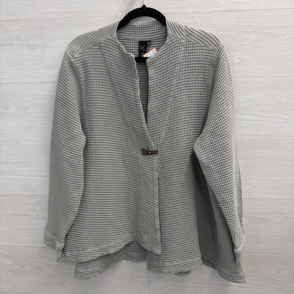 Focus Casual Life Grey Textured Front Button Long Sleeve Top Extra Large
