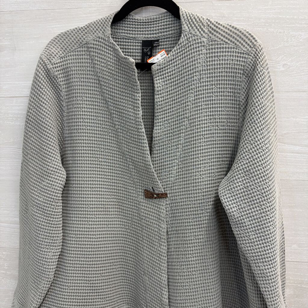 Focus Casual Life Grey Textured Front Button Long Sleeve Top Extra Large