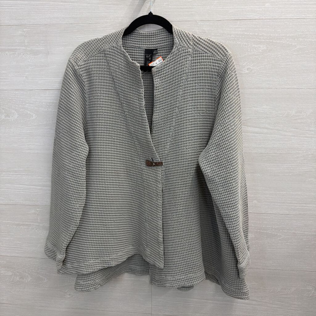 Focus Casual Life Grey Textured Front Button Long Sleeve Top Extra Large