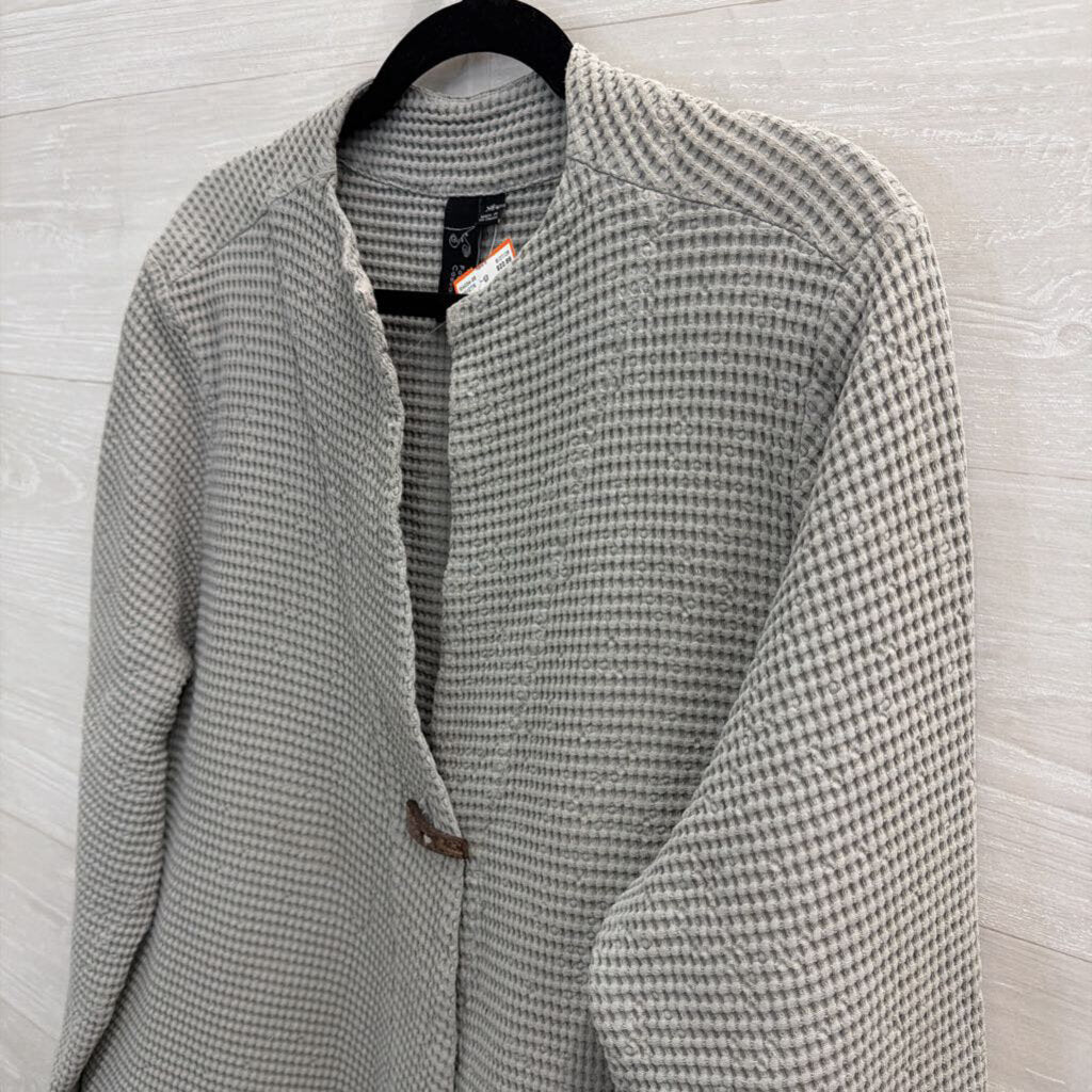 Focus Casual Life Grey Textured Front Button Long Sleeve Top Extra Large
