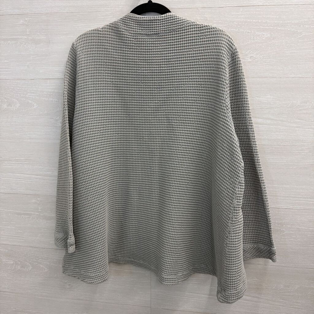 Focus Casual Life Grey Textured Front Button Long Sleeve Top Extra Large