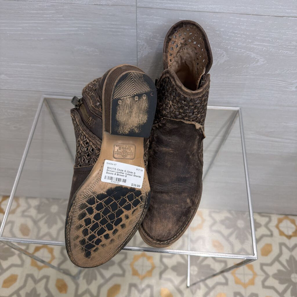 Circle G Brown Leather Cutout Shortie Boots 8