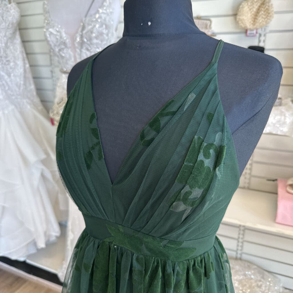 Luxxel Green Velvet Lace Print Long Formal Dress Small