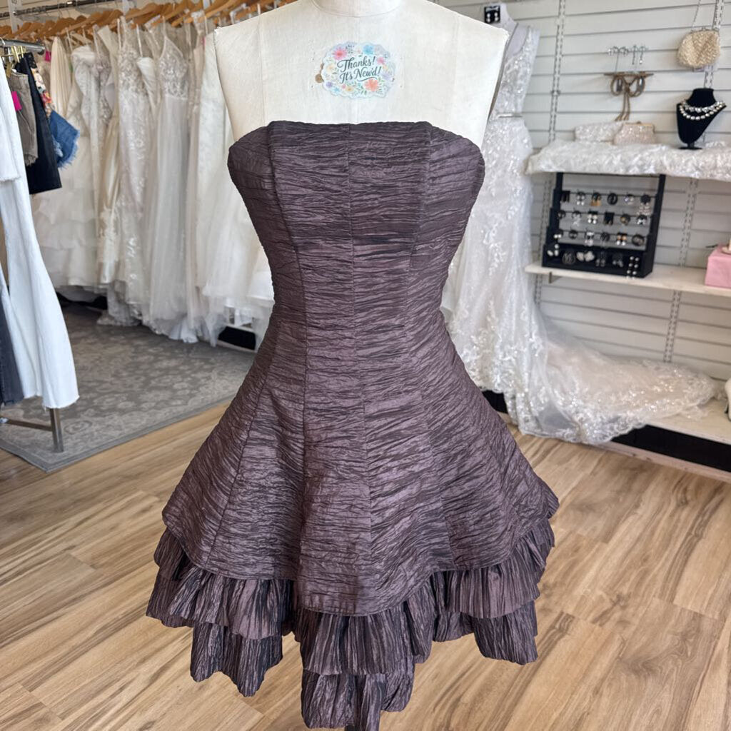 Morgan and Co Brown Ruched Crinkle Strapless Short Formal Dress 3/4