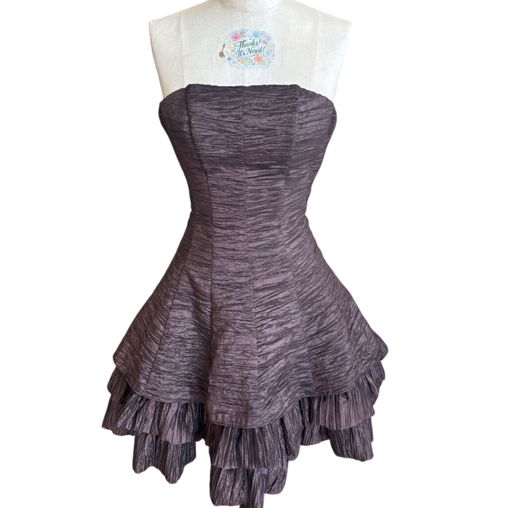 Morgan and Co Brown Ruched Crinkle Strapless Short Formal Dress 3/4