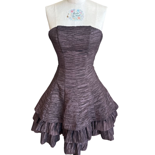 Morgan and Co Brown Ruched Crinkle Strapless Short Formal Dress 3/4