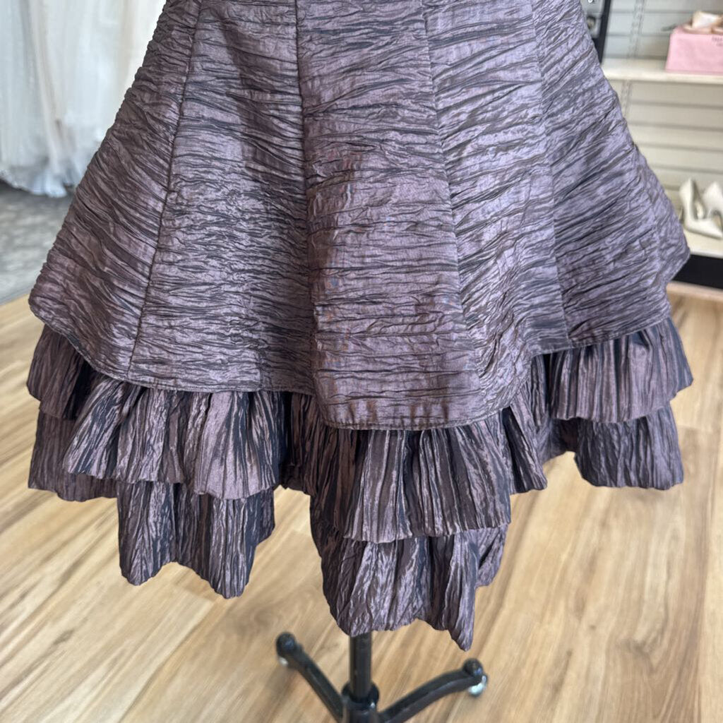Morgan and Co Brown Ruched Crinkle Strapless Short Formal Dress 3/4
