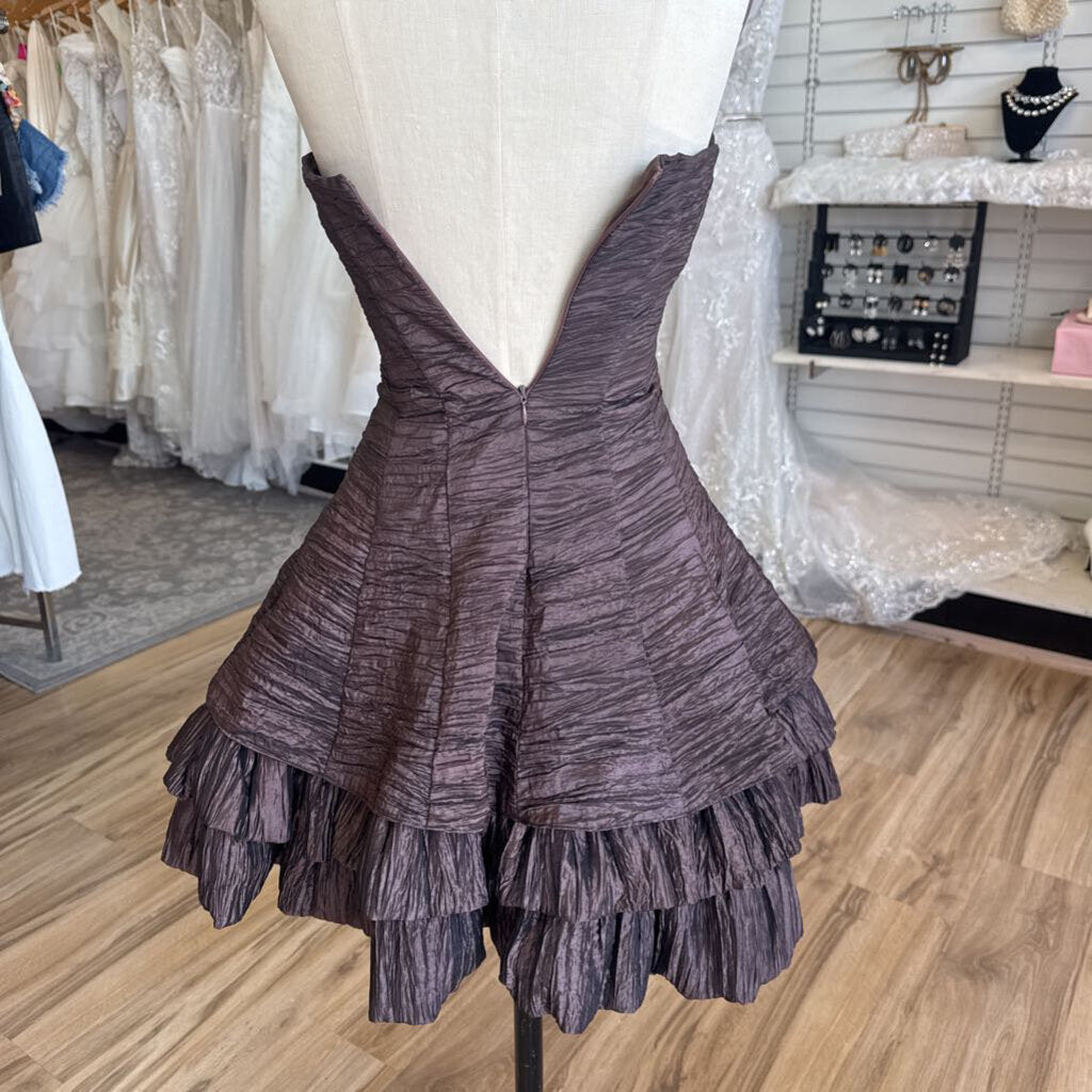 Morgan and Co Brown Ruched Crinkle Strapless Short Formal Dress 3/4