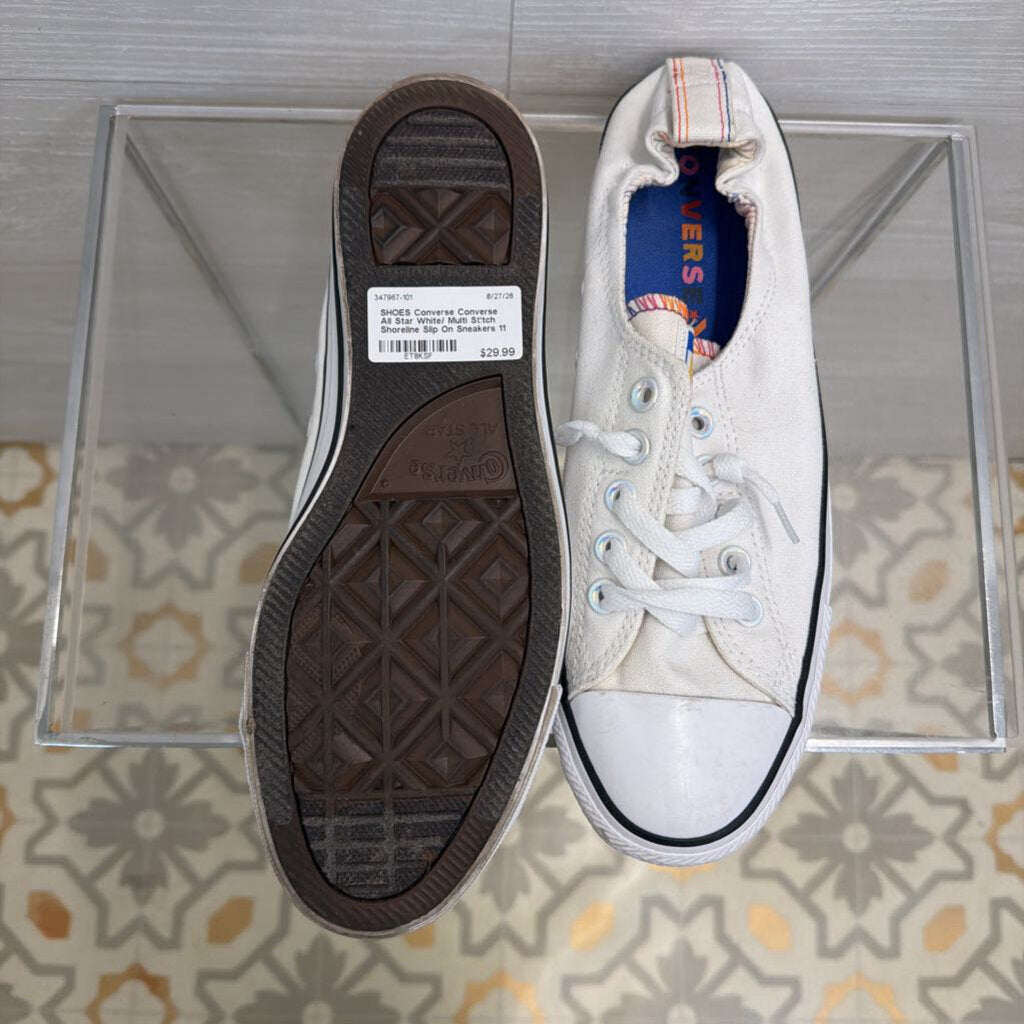 Converse All Star White/ Multi Stitch Shoreline Slip On Sneakers 11