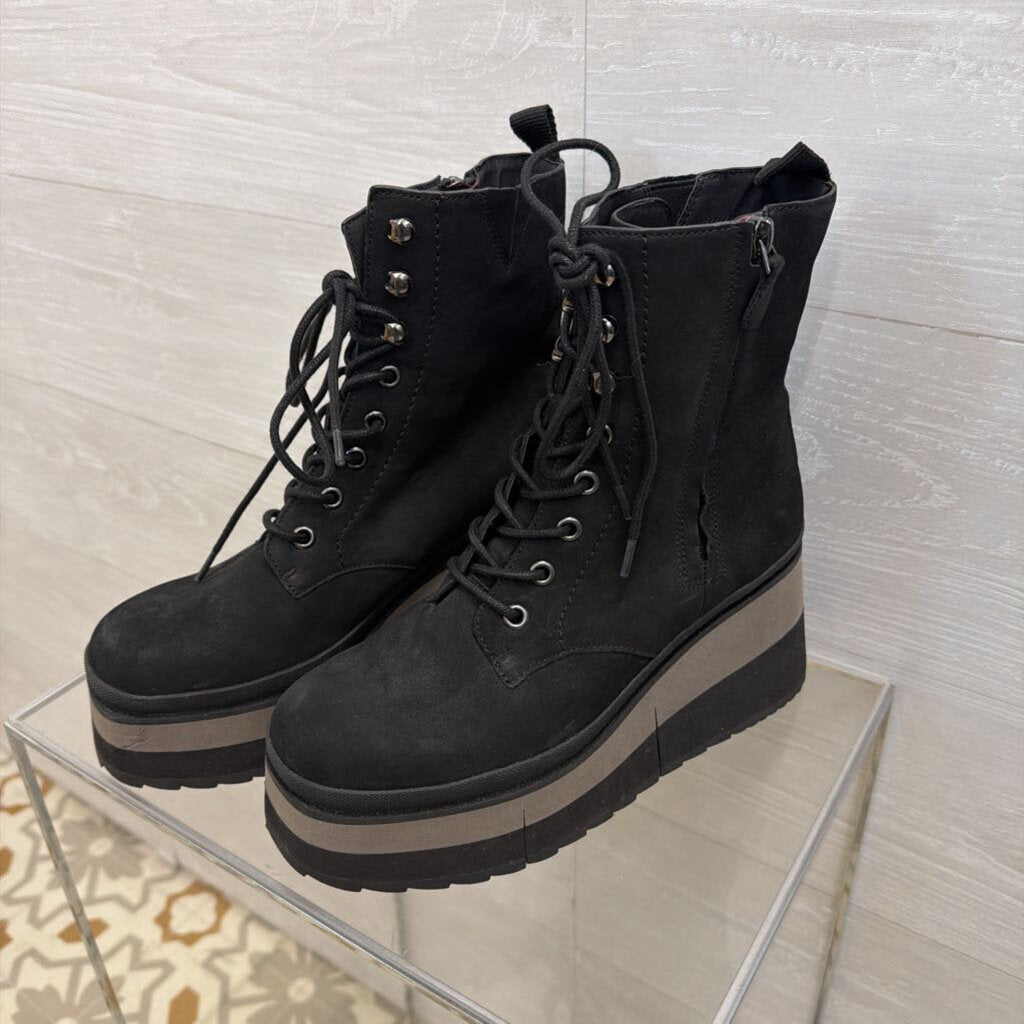 Naked Feet Black Leather Burnout Mid Shaft Platform Boots 7