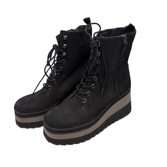 Naked Feet Black Leather Burnout Mid Shaft Platform Boots 7