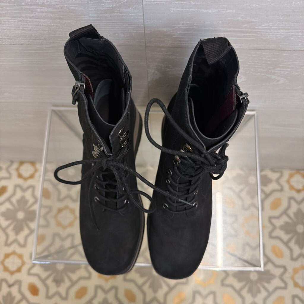 Naked Feet Black Leather Burnout Mid Shaft Platform Boots 7
