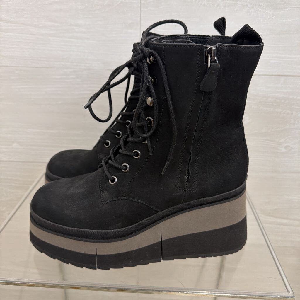 Naked Feet Black Leather Burnout Mid Shaft Platform Boots 7