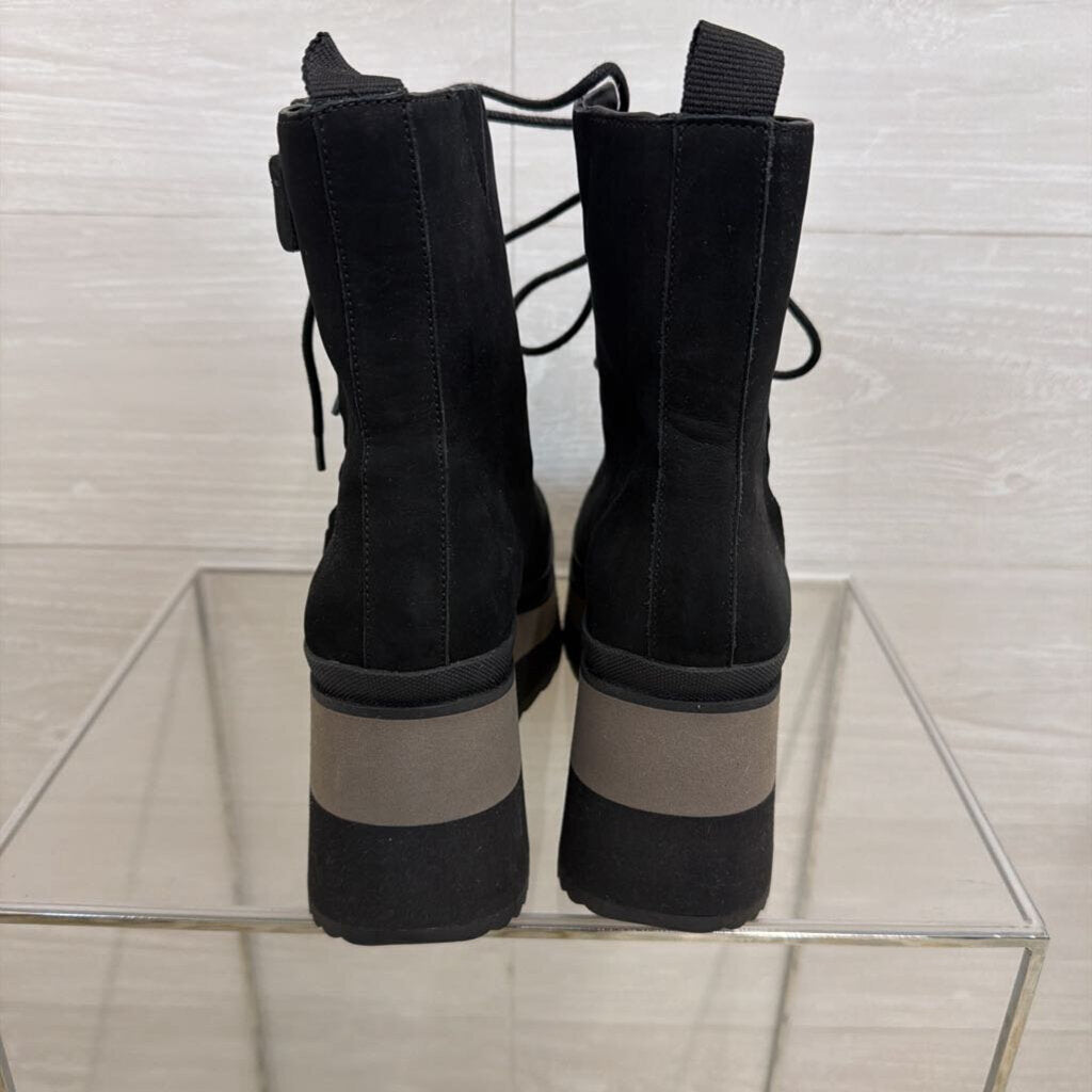 Naked Feet Black Leather Burnout Mid Shaft Platform Boots 7