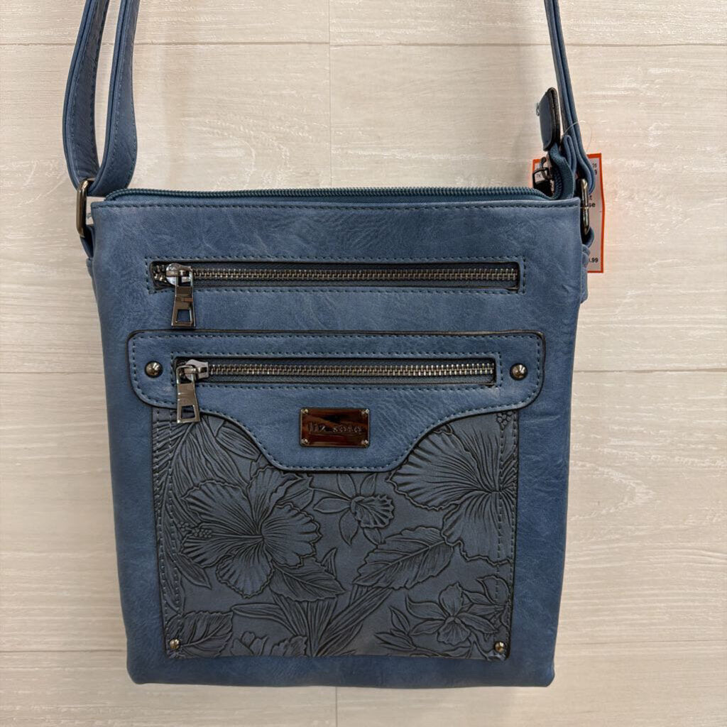 Liz Soto Blue Embossed Print Crossbody Purse