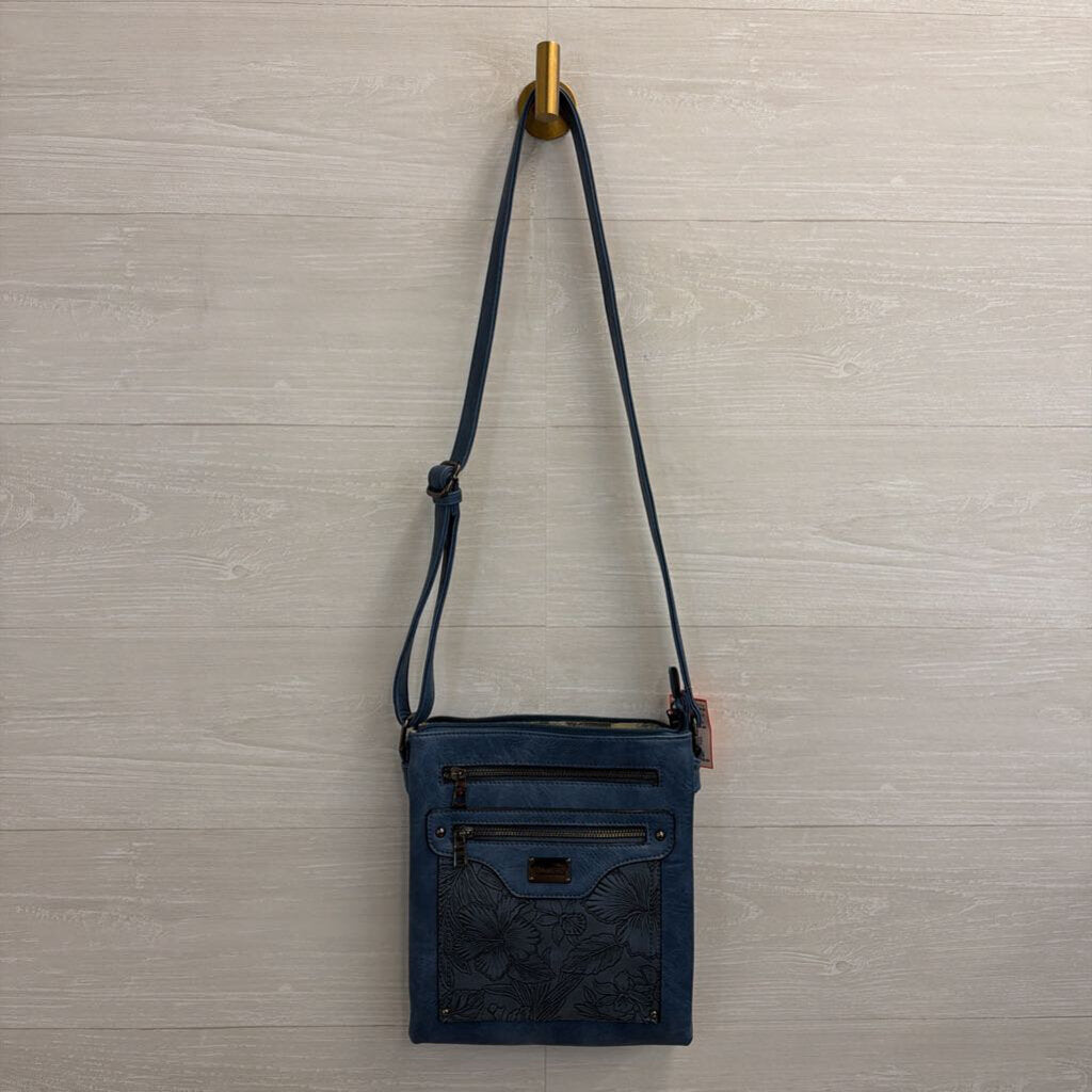 Liz Soto Blue Embossed Print Crossbody Purse