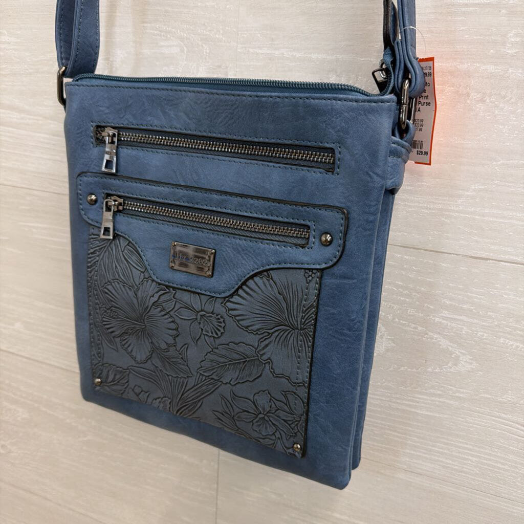 Liz Soto Blue Embossed Print Crossbody Purse