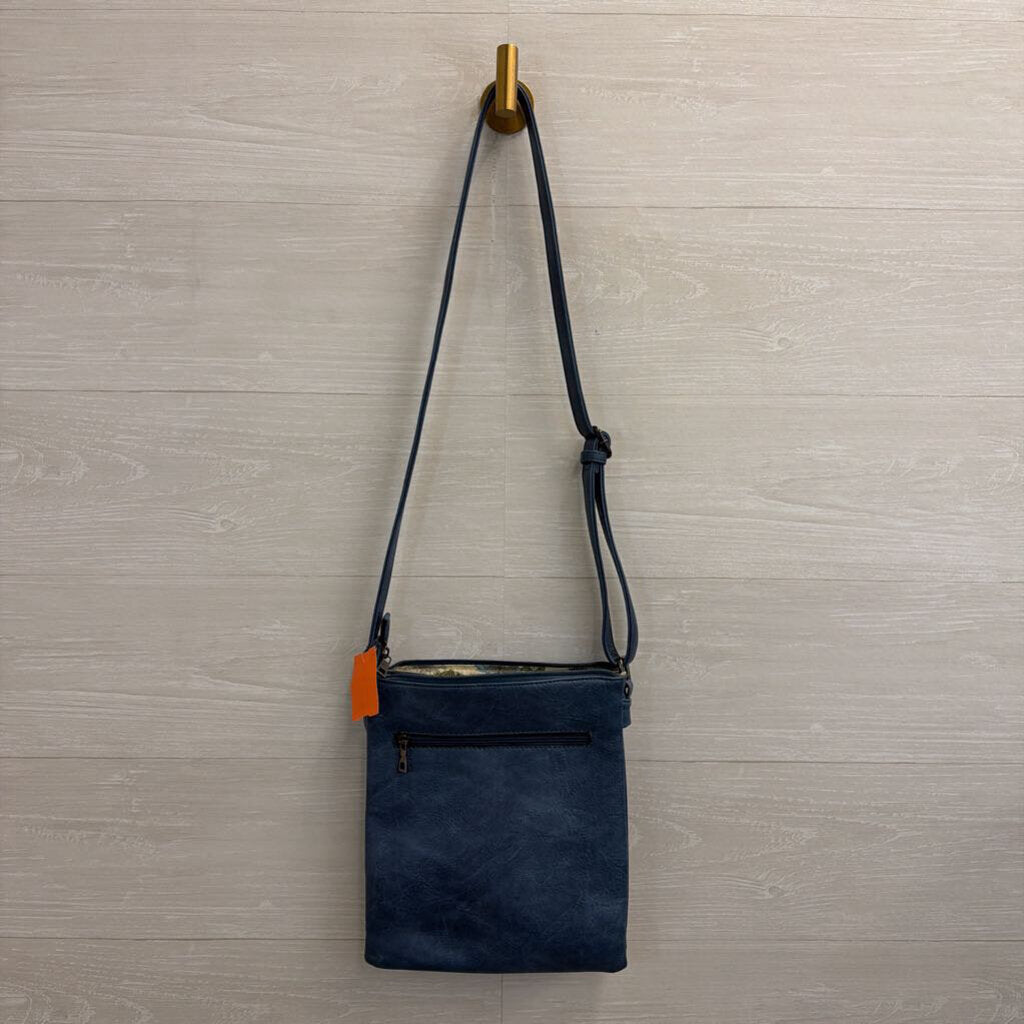 Liz Soto Blue Embossed Print Crossbody Purse